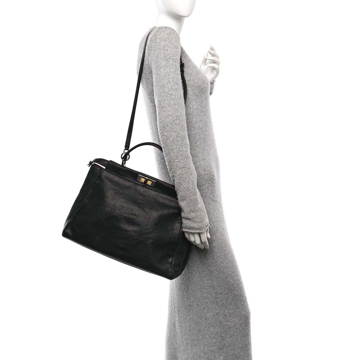 Goatskin Large Peekaboo Iconic Satchel Black