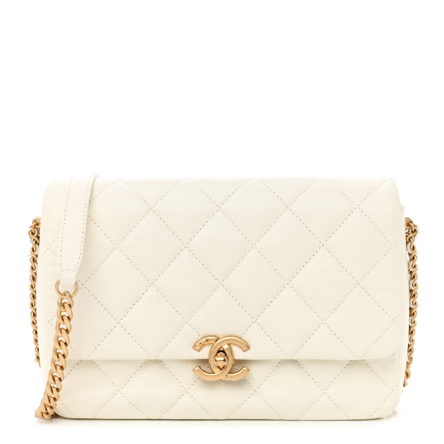 Chanel Shiny Caviar Quilted Large Chain Melody Flap White 1 of 13