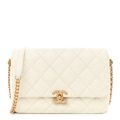 Chanel Shiny Caviar Quilted Large Chain Melody Flap White 1 of 13