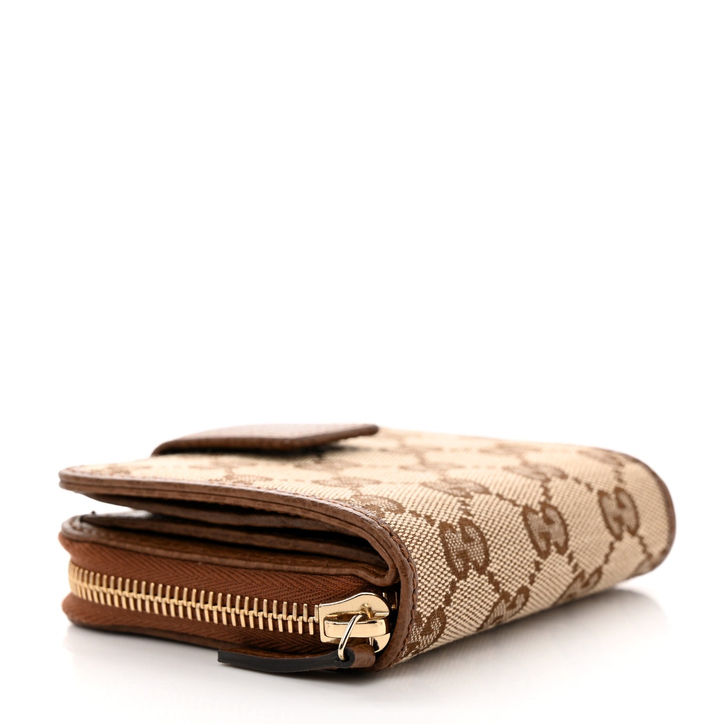 Monogram Dollar Calfskin Zip Around French Wallet Beige Ebony Tabacco