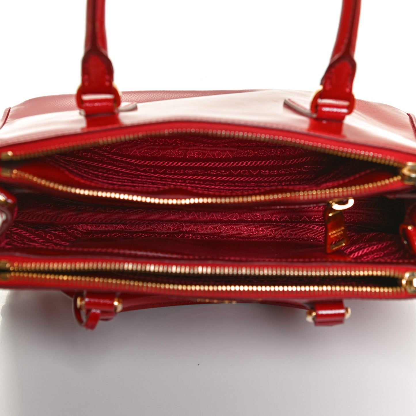 Saffiano Vernice Mini Galleria Double Zip Tote Rosso