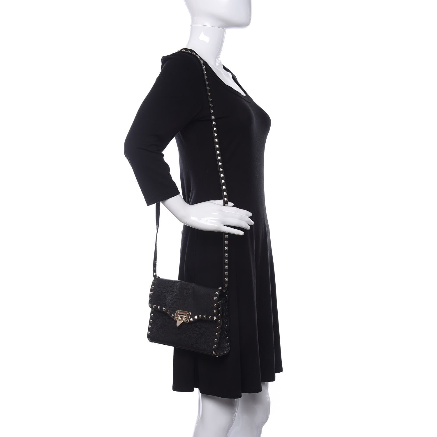 Valentino Garavani Pebbled Calfskin Medium Rockstud Flip Lock Crossbody Bag Black 2 of 10