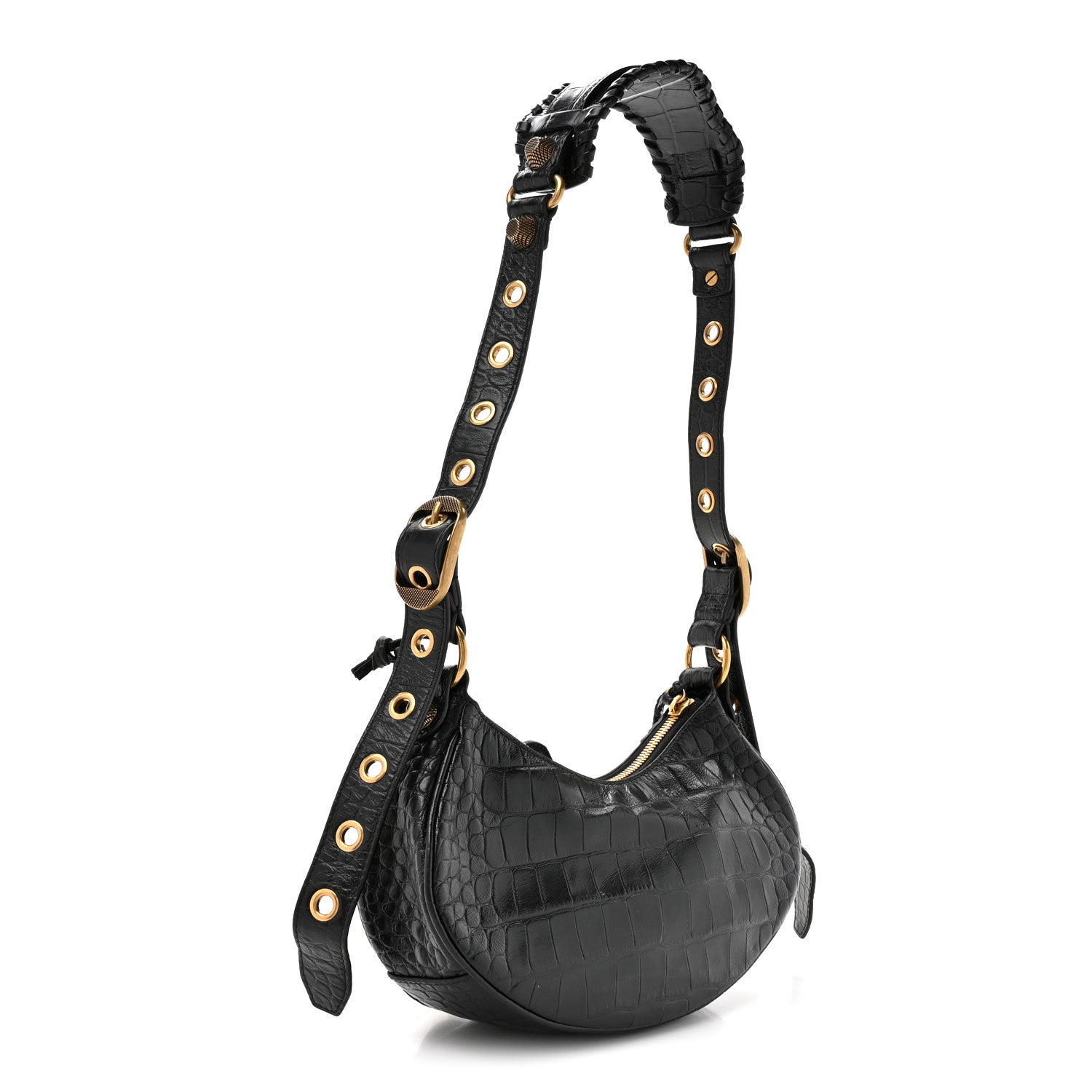 Balenciaga Extra Supple Calfskin Crocodile Embossed Le Cagole Shoulder Bag XS Black 4 of 11