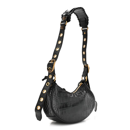 Balenciaga Extra Supple Calfskin Crocodile Embossed Le Cagole Shoulder Bag XS Black 4 of 11