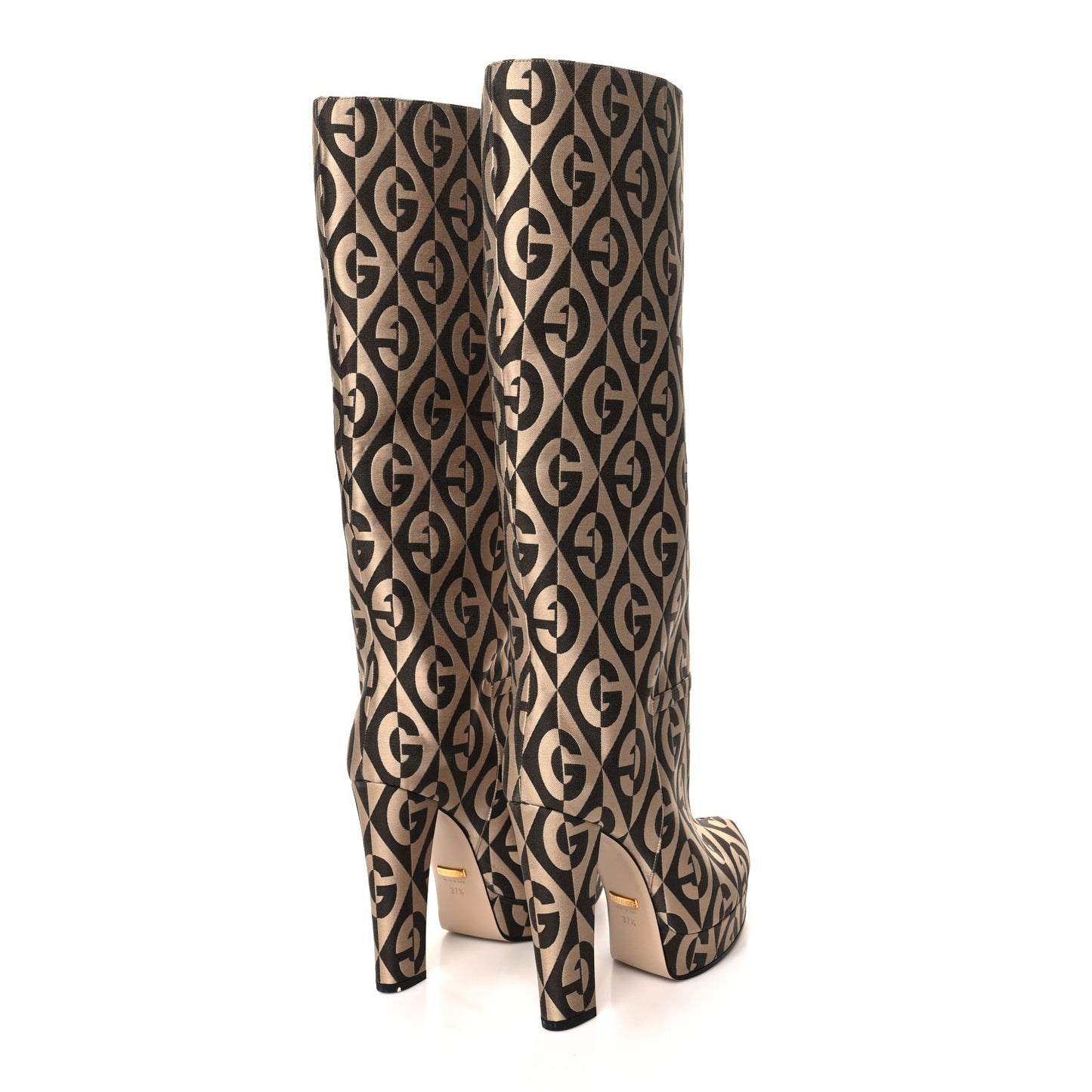 Fabric G Rhombus Print Platform Boots 37.5 Beige Cocoa