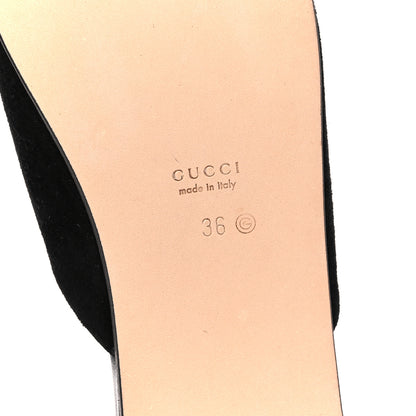 Gucci X ADIDAS Kid Scamosciato Quentin Trefoil Embroidered Womens Horsebit Slippers 36 Black Off White 6 of 10