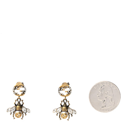Gucci Crystal Pearl GG Drop Bee Earrings Gold 2 of 4
