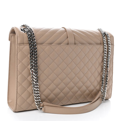 Saint Laurent Grain De Poudre Mixed Matelasse Large Triquilt Monogram Satchel Dark Beige 2 of 4