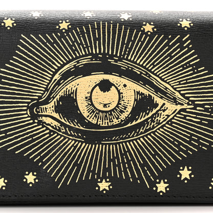 Gucci Dollar Calfskin Garden Mystic Eye Chain Wallet Black 6 of 9