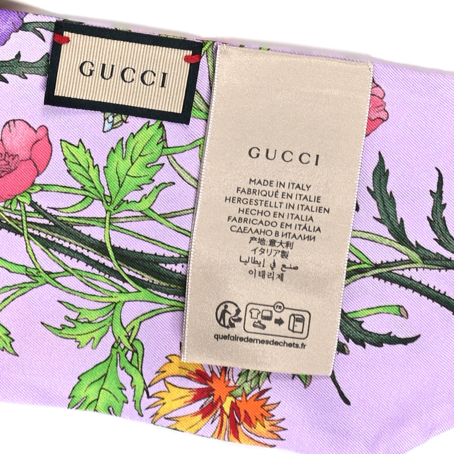 Gucci Silk Flora Neck Bow Scarf Purple Multicolor 3 of 3
