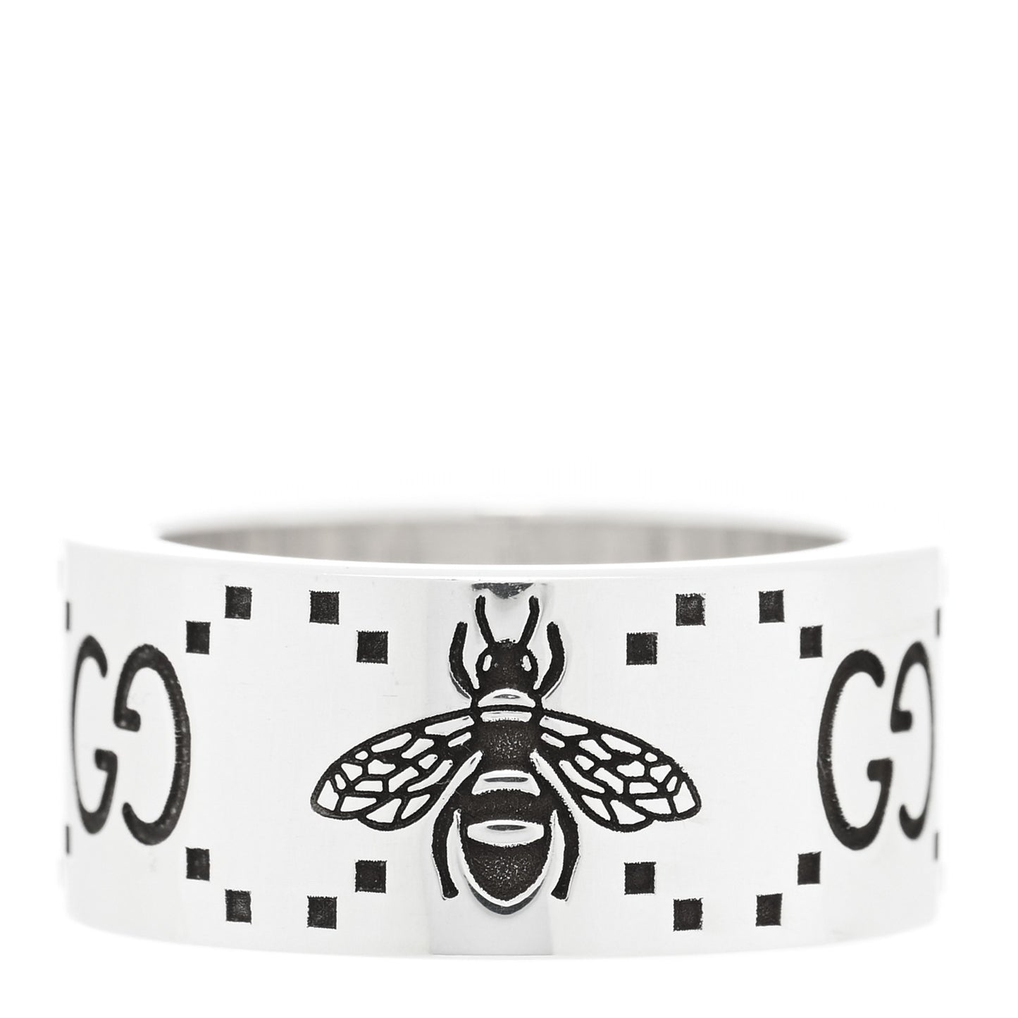 Sterling Silver GG Bee Wide Band Ring 51 5.75