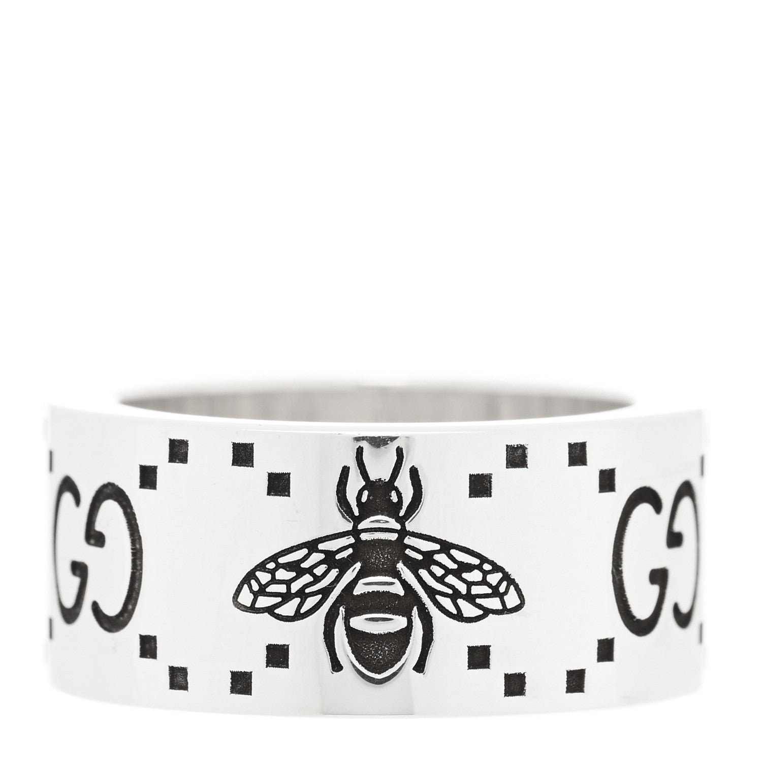 Gucci Sterling Silver GG Bee Wide Band Ring 51 5.75 1 of 4