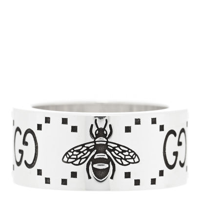 Gucci Sterling Silver GG Bee Wide Band Ring 51 5.75 1 of 4