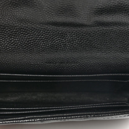 Saint Laurent Grain De Poudre Matelasse Chevron Small Monogram Envelope Wallet Black 5 of 8