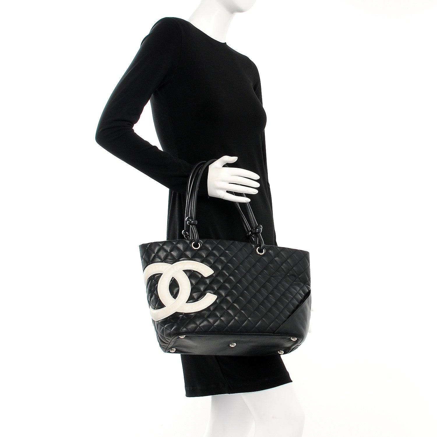 Chanel Calfskin Quilted Large Cambon Tote Black White 2 of 7