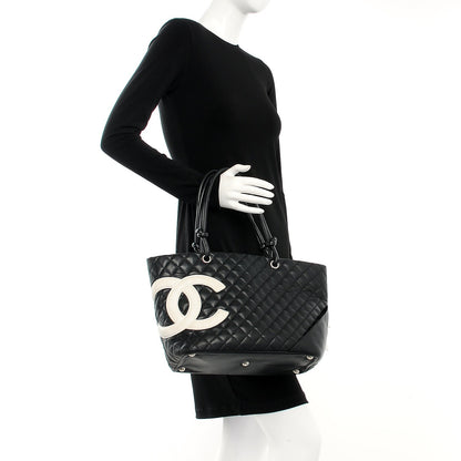 Chanel Calfskin Quilted Large Cambon Tote Black White 2 of 7