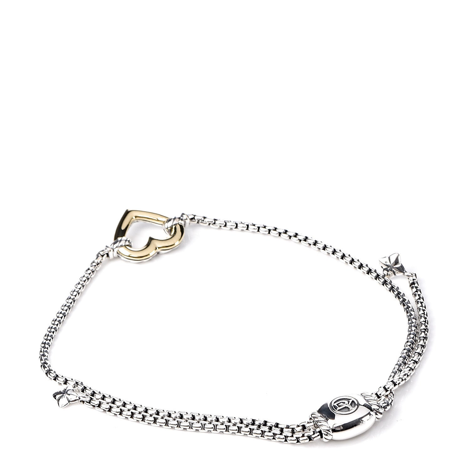 David Yurman Sterling Silver 18K Yellow Gold Cable Collectibles Heart Station Bracelet 3 of 4
