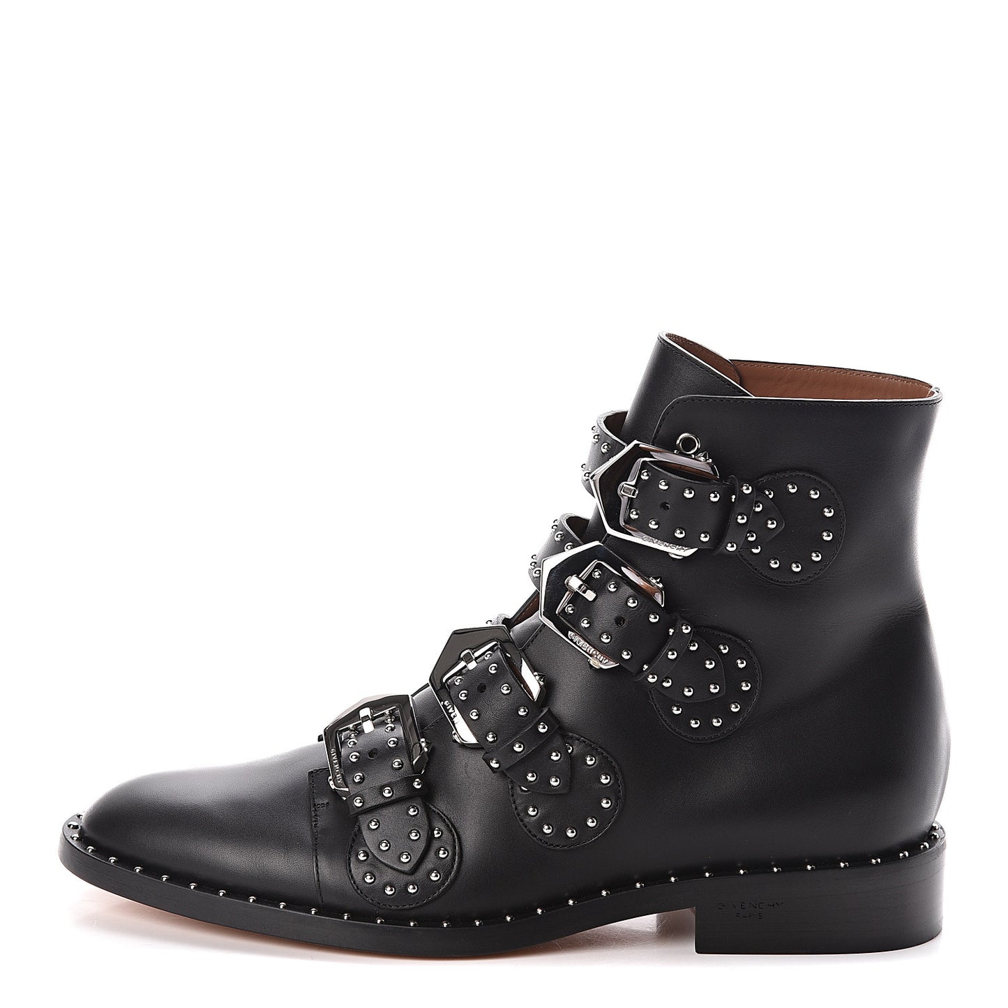 Calfskin Studded Prue Buckle Bootie 38.5 Black