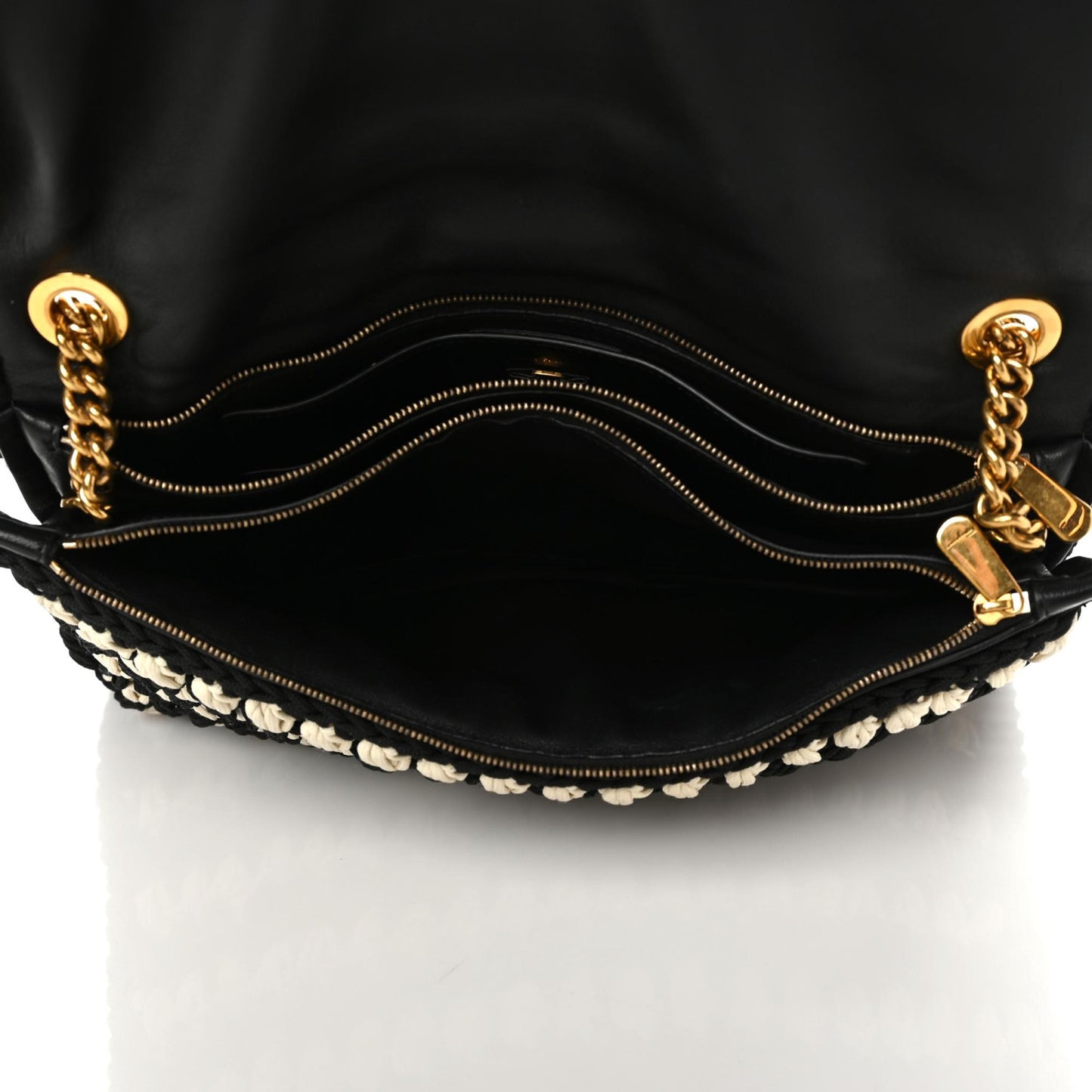 Crochet Medium Viva Bow Shoulder Bag Black White