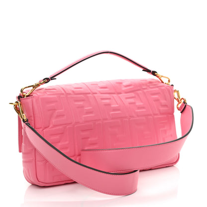 Fendi Nappa FF 1974 Embossed Large Baguette Rosa Fluo 3 of 10