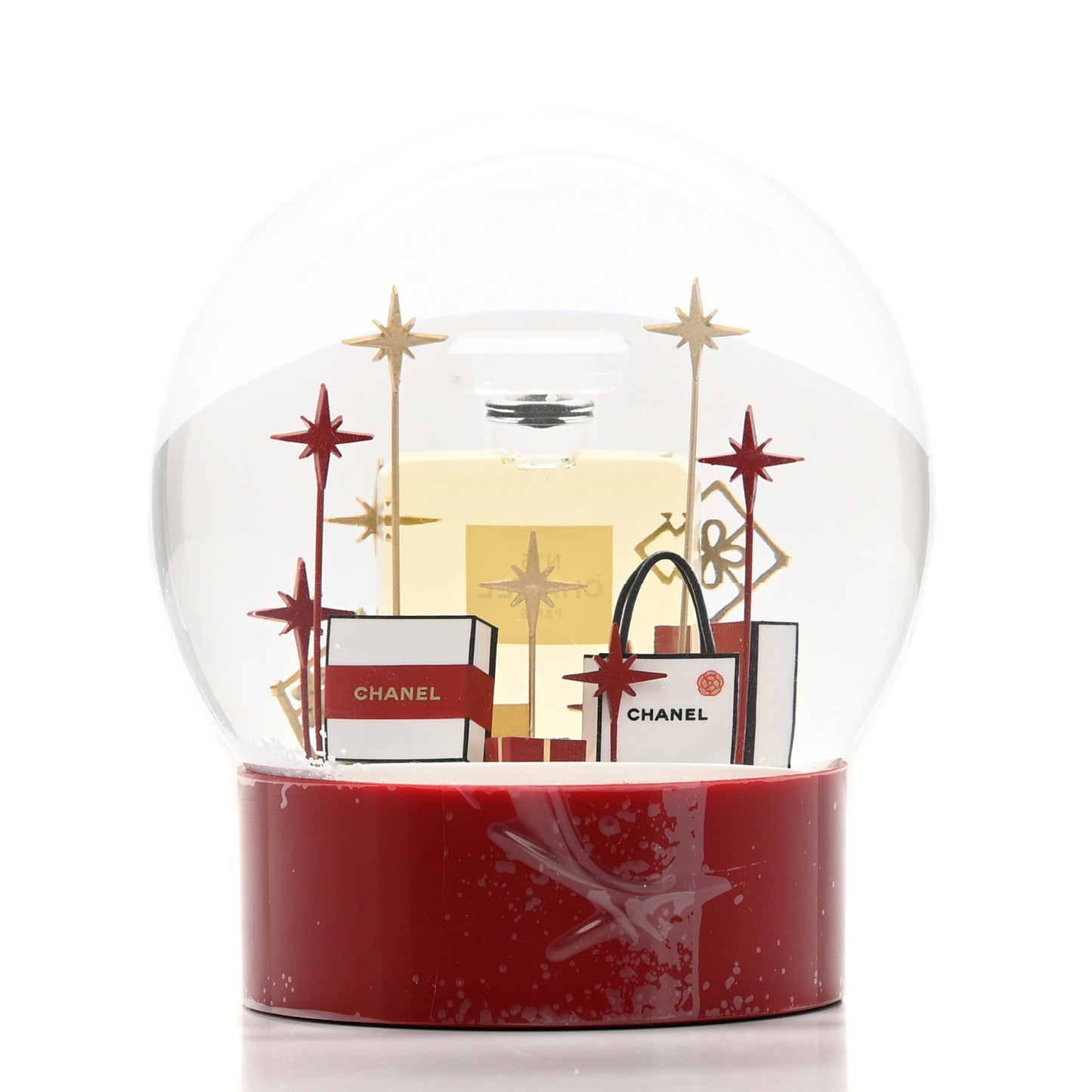 Glass N°5 Perfume Bottle Snow Globe Red