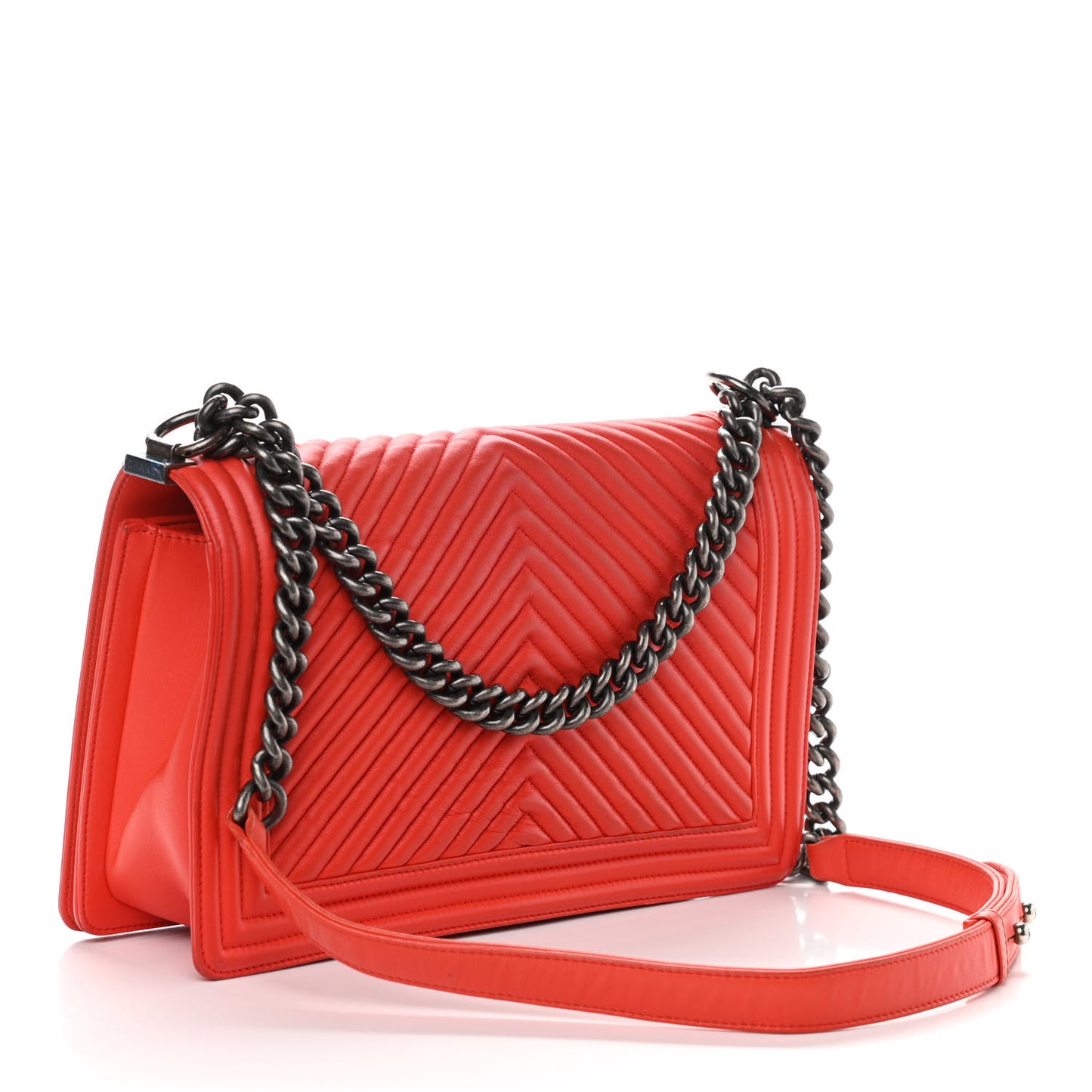 Calfskin Chevron Quilted New Medium Boy Flap Red