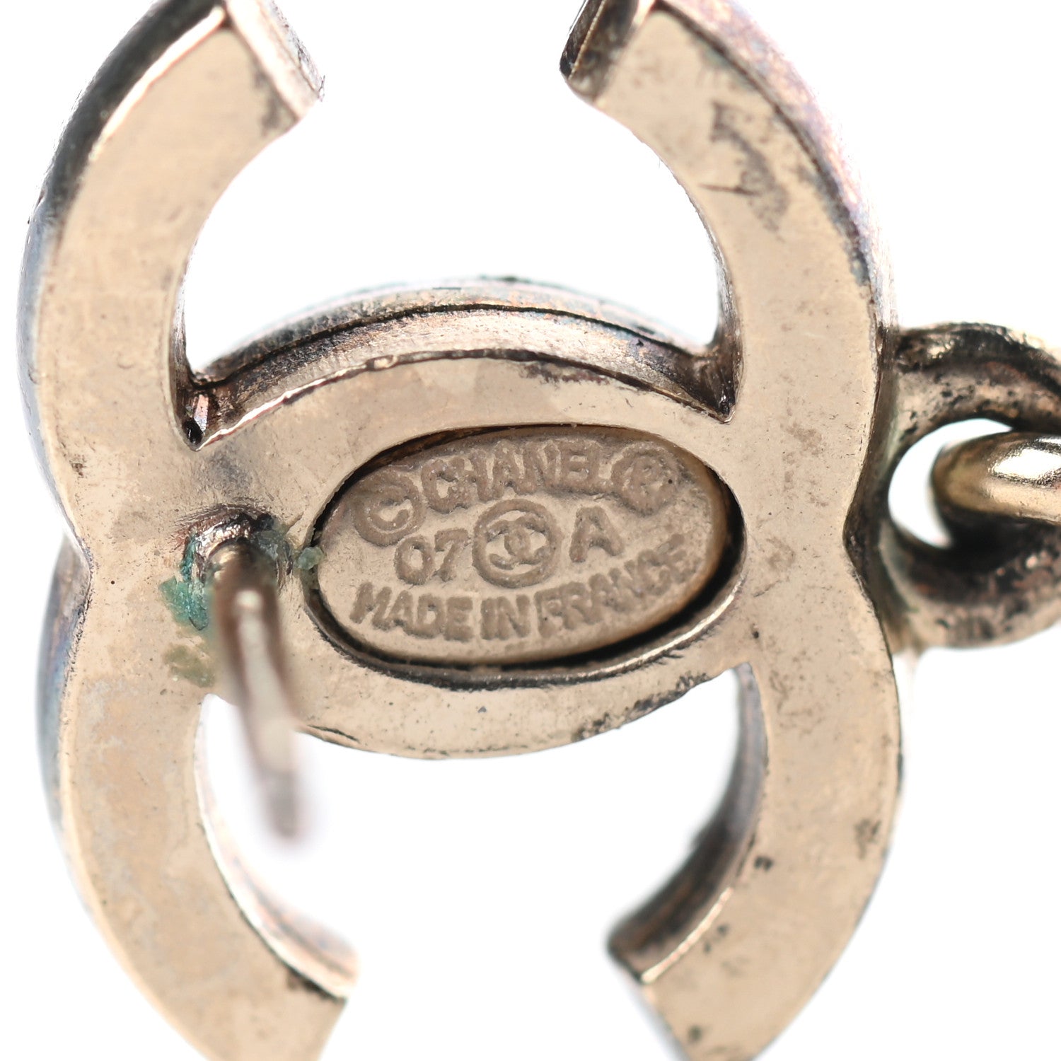 Chanel CC Enamel Drop Earrings Green 4 of 4