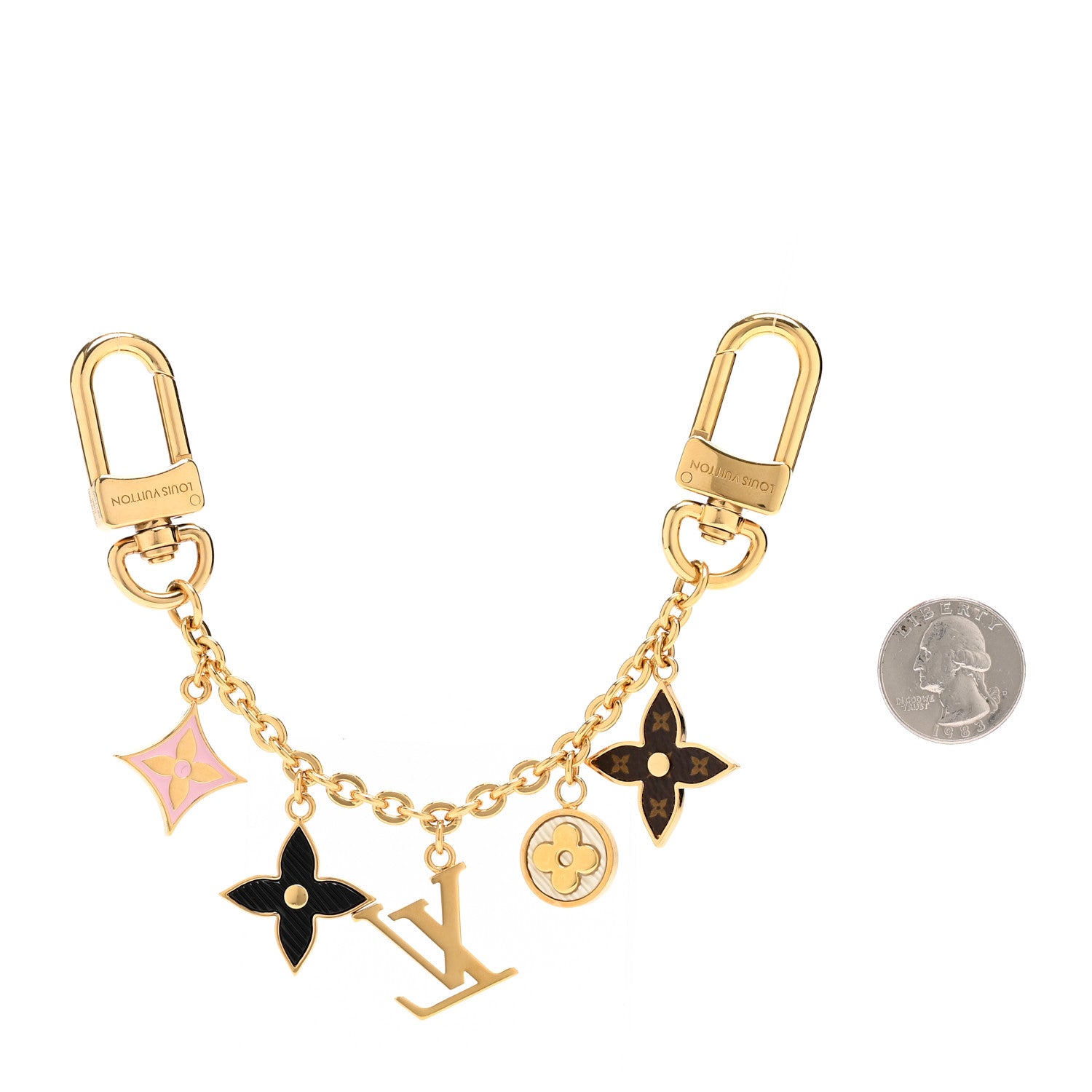 Louis Vuitton Brass Enamel Fleur De Monogram Bag Charm Chain Gold 2 of 4