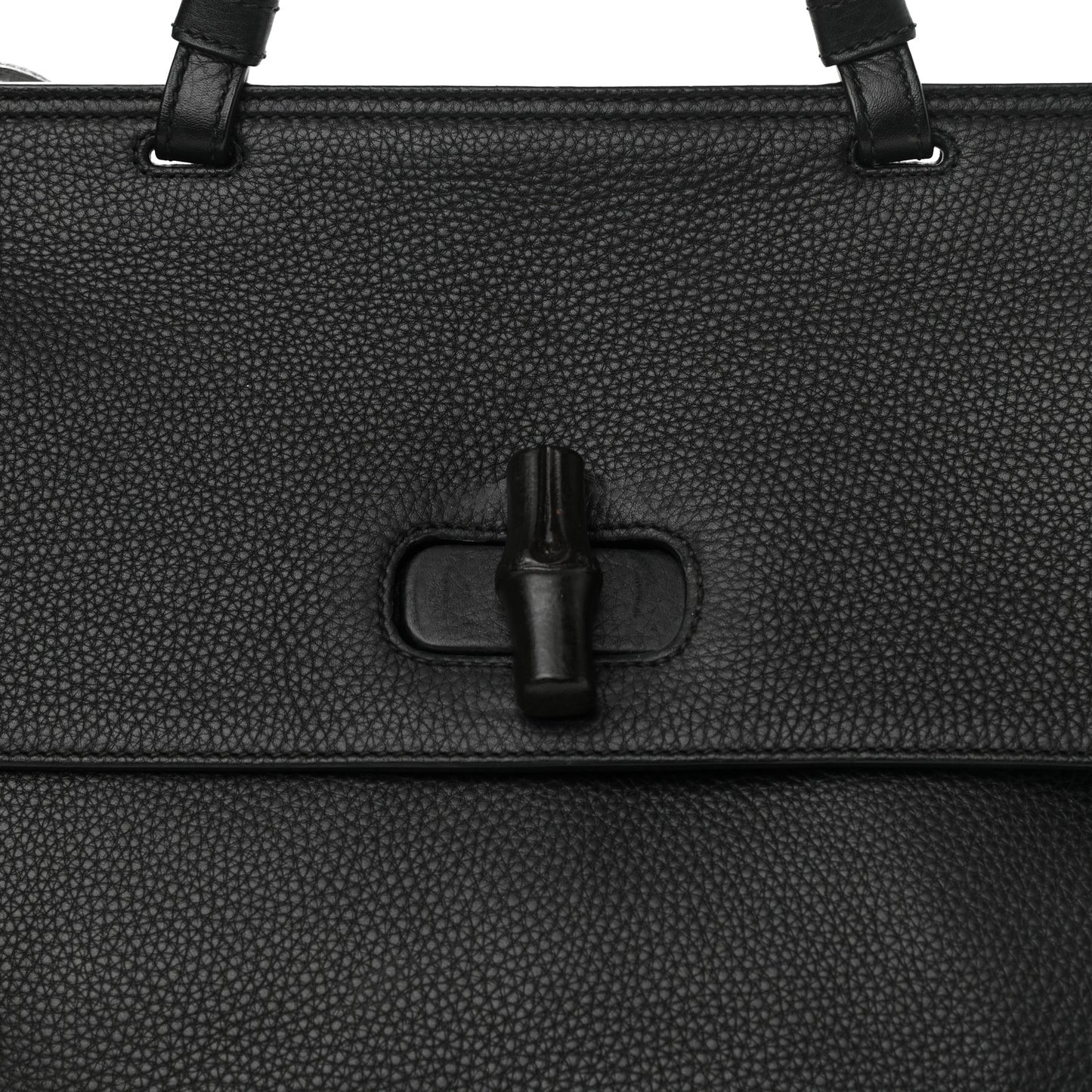 Pebbled Calfskin Large Bamboo Daily Top Handle Bag Black