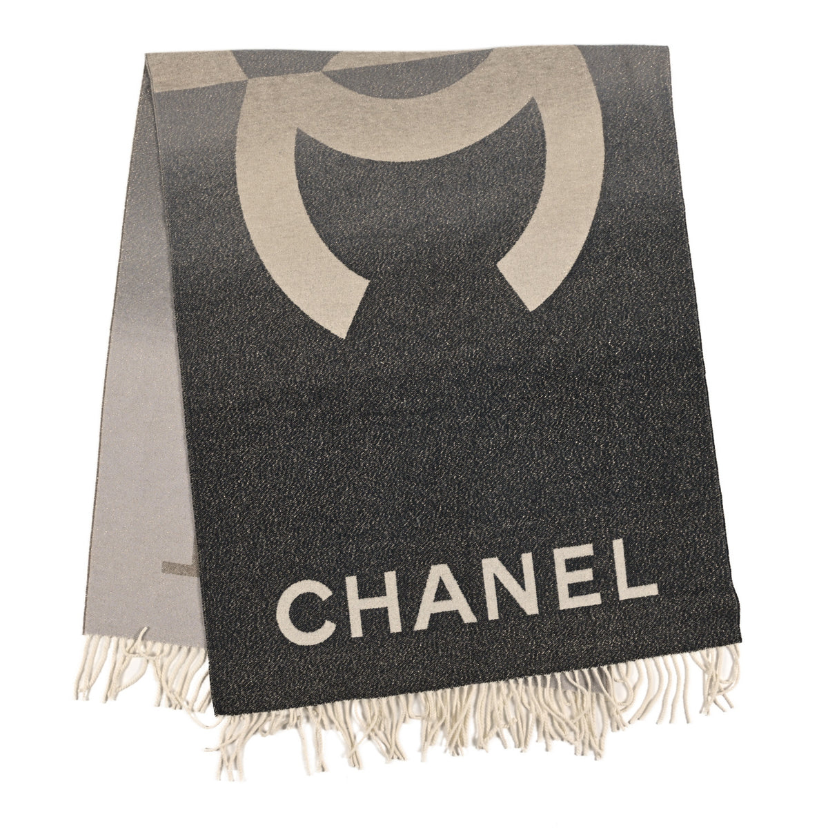 Cashmere Silk Logo Fringe Stole Beige Anthracite