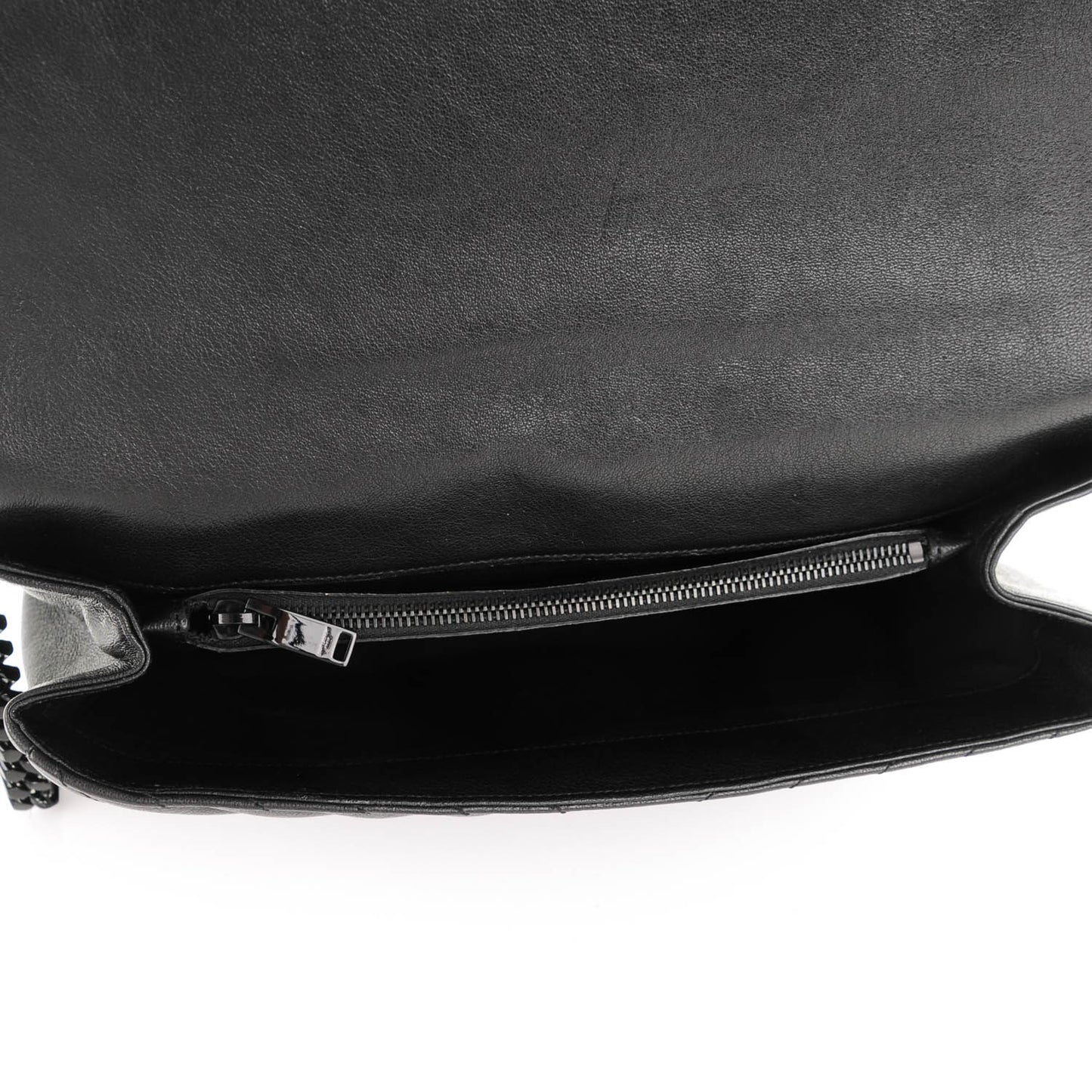 Sheepskin Matelasse Chevron Monogram Monochrome Large College Satchel Black