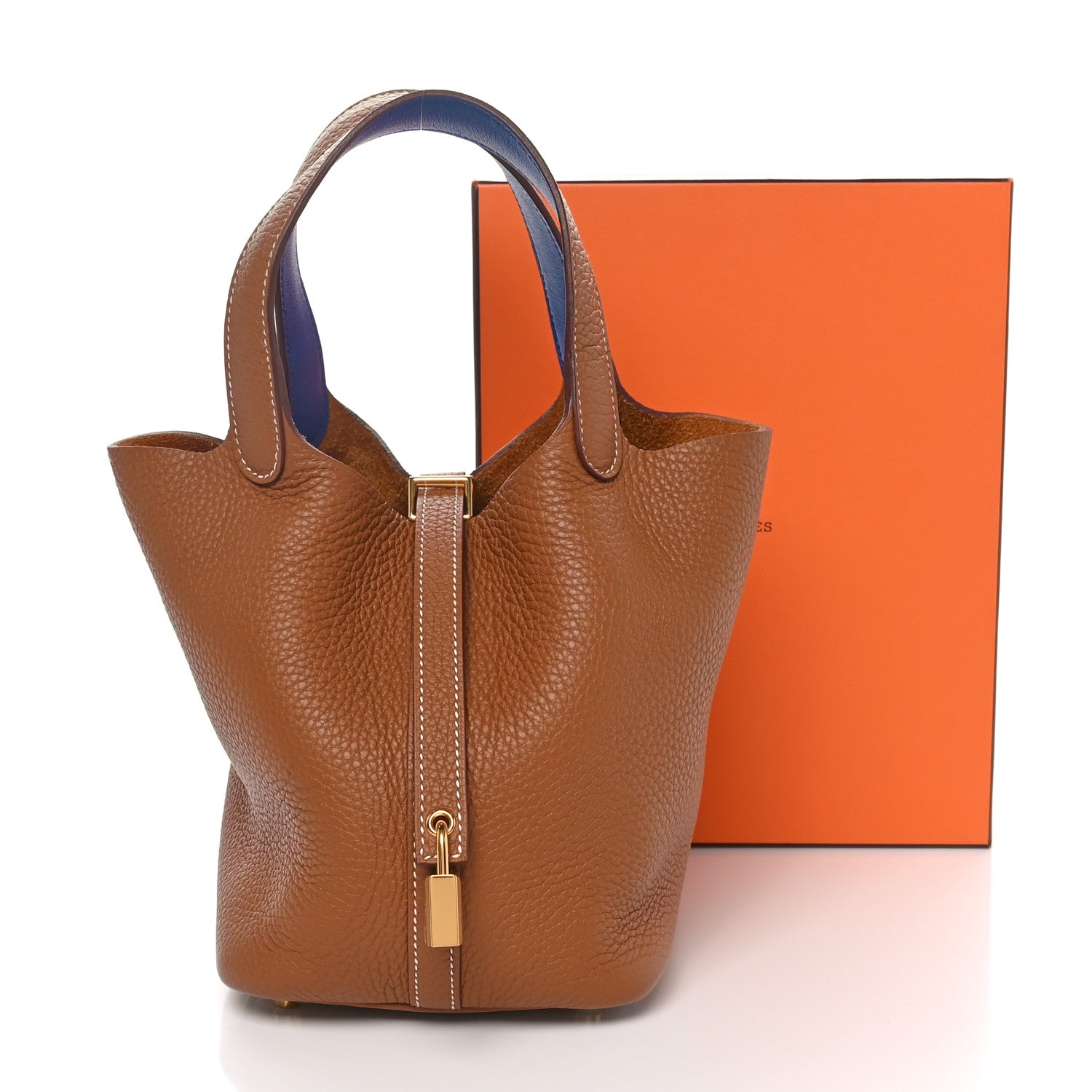 Hermes Taurillon Clemence Swift Eclat Picotin Lock 18 PM  Gold Bleu France 11 of 11