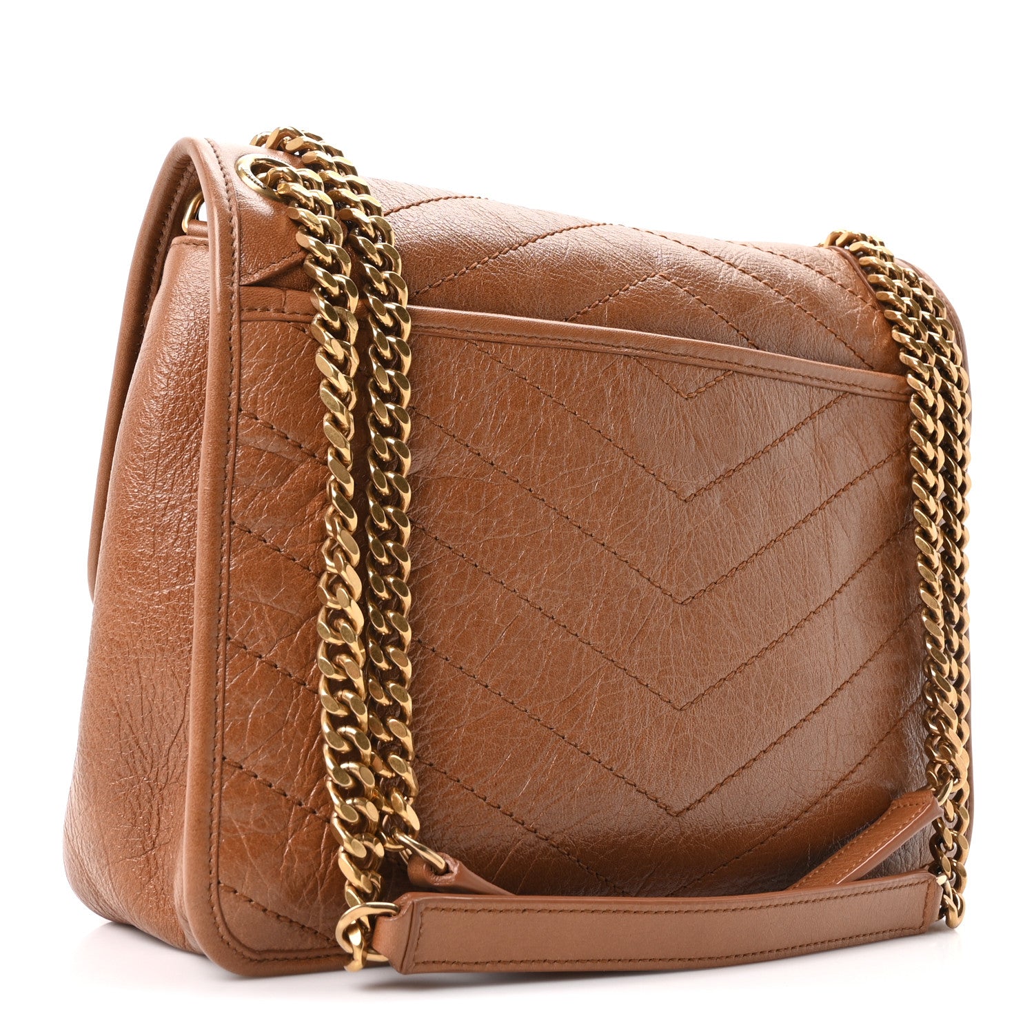 Saint Laurent Crinkled Calfskin Matelasse Monogram Medium Niki Chain Satchel Caramel 3 of 11