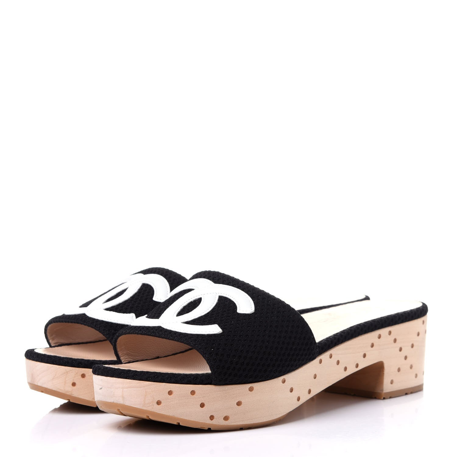 Chanel Wood Mesh CC Mules 39.5 Black 3 of 10