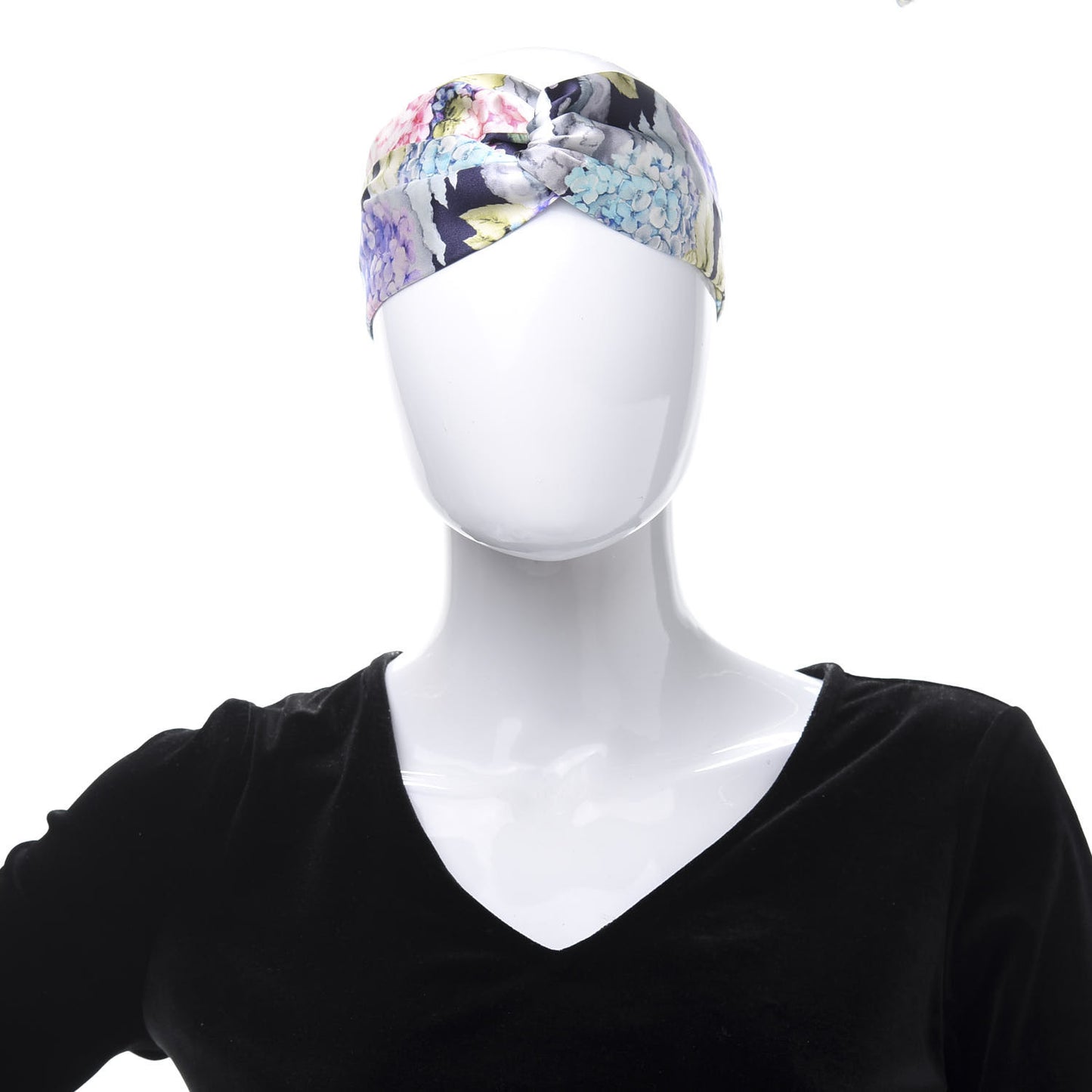 Silk Blooms Print Duchesse Headband Aqua Blue Black