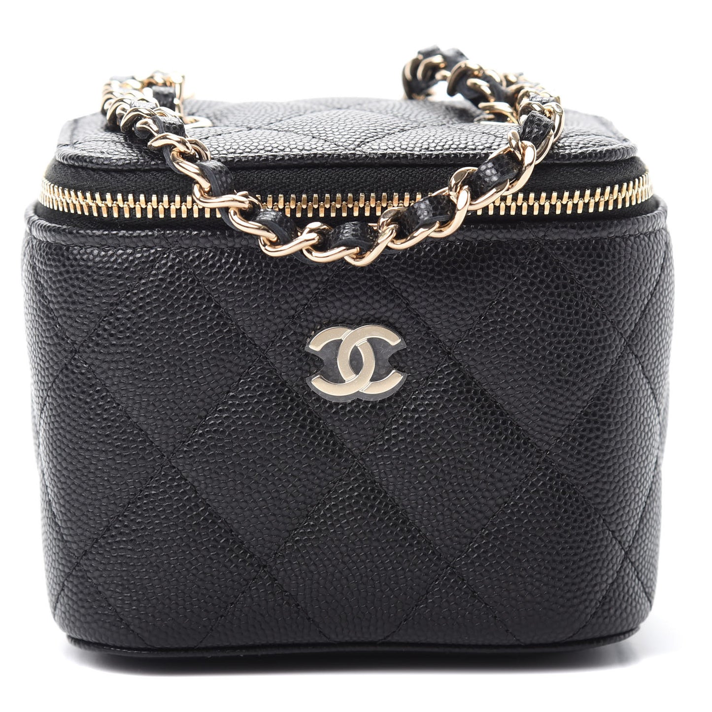 Caviar Quilted Mini Vanity Case With Chain Black