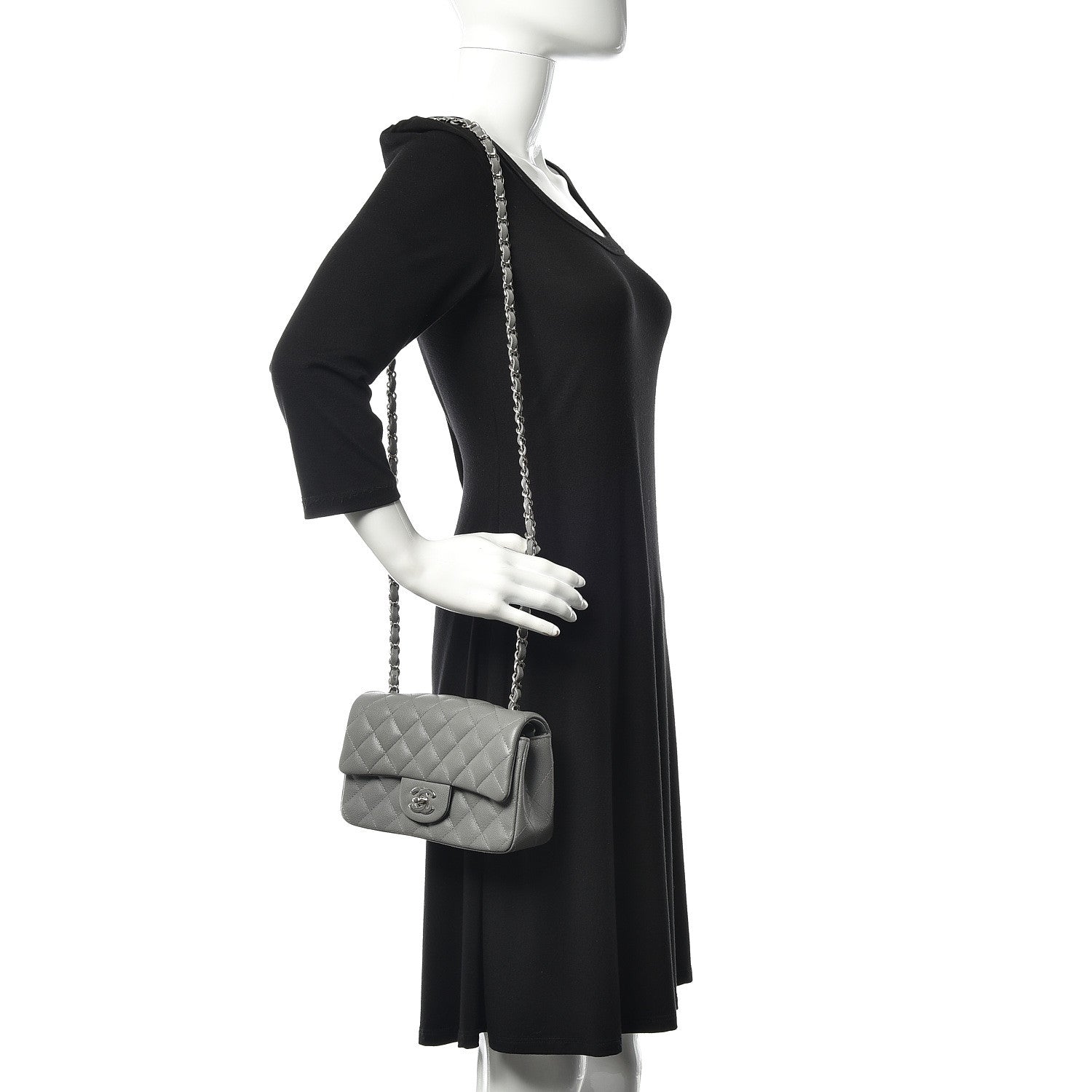Chanel Caviar Quilted Mini Rectangular Flap Grey 2 of 10