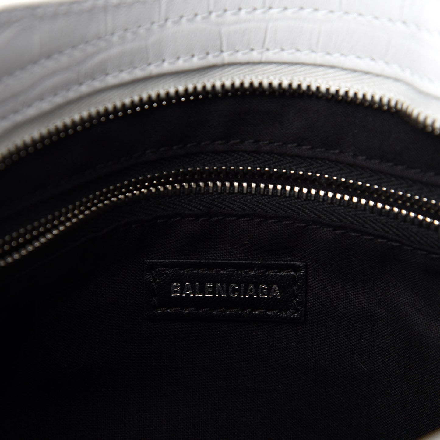 Matte Supple Lambskin Crocodile Embossed Classic Silver Hardware S City White