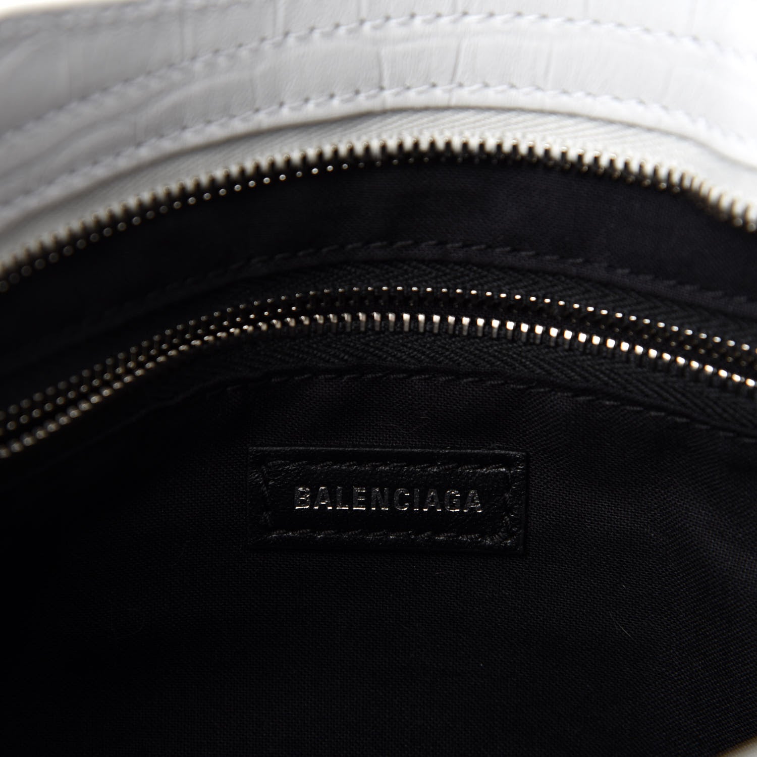 Balenciaga Matte Supple Lambskin Crocodile Embossed Classic Silver Hardware S City White 9 of 11