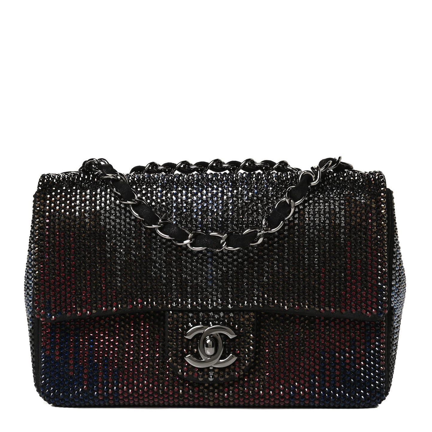 Suede Calfskin Crystal Small Single Flap Multicolor