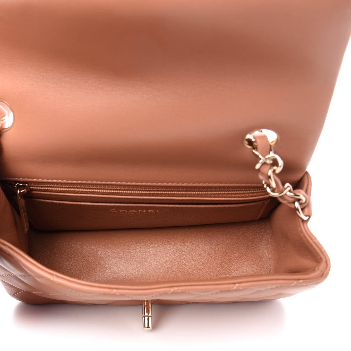 Lambskin Quilted Mini Rectangular Flap Brown