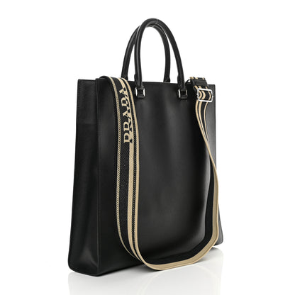 Prada Saffiano Cuir Triangle Logo Embossed Vertical Tote Black 3 of 12