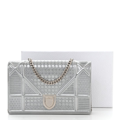 Christian Dior Metallic Patent Micro-Cannage Diorama Wallet on Chain Pouch Silver 11 of 11