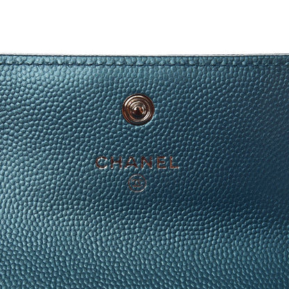 Chanel Metallic Caviar Quilted Boy Card Holder Wallet Turquoise 7 of 9