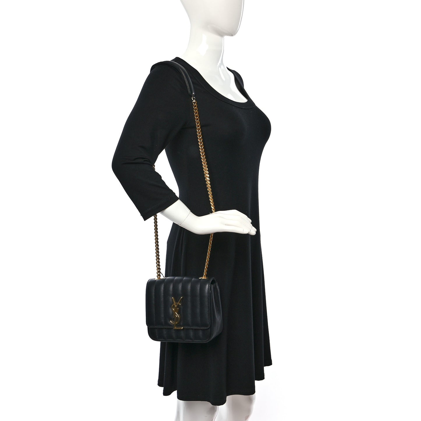 Lambskin Matelasse Monogram Small Vicky Chain Bag Black