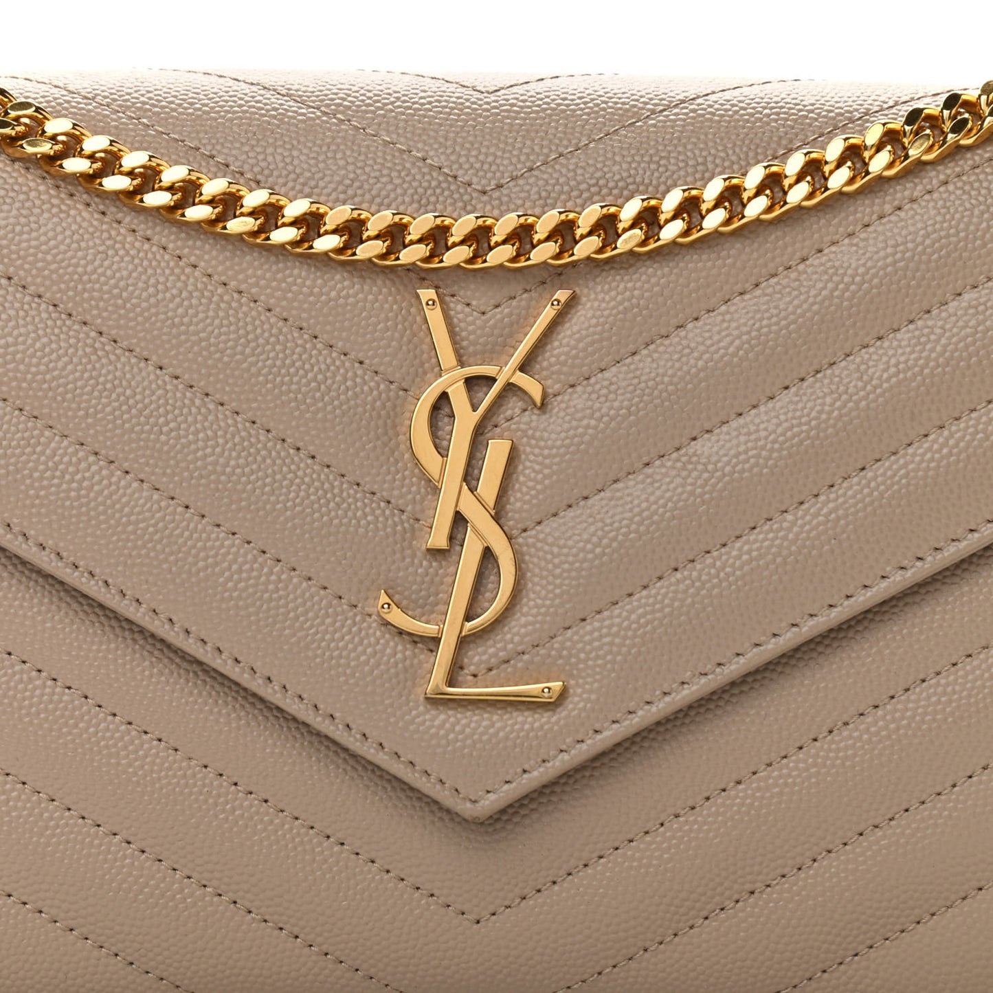 Grain De Poudre Matelasse Chevron Monogram Chain Wallet Dark Beige