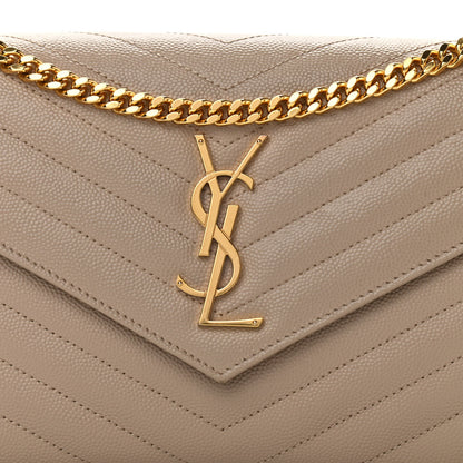 Saint Laurent Grain De Poudre Matelasse Chevron Monogram Chain Wallet Dark Beige 7 of 11