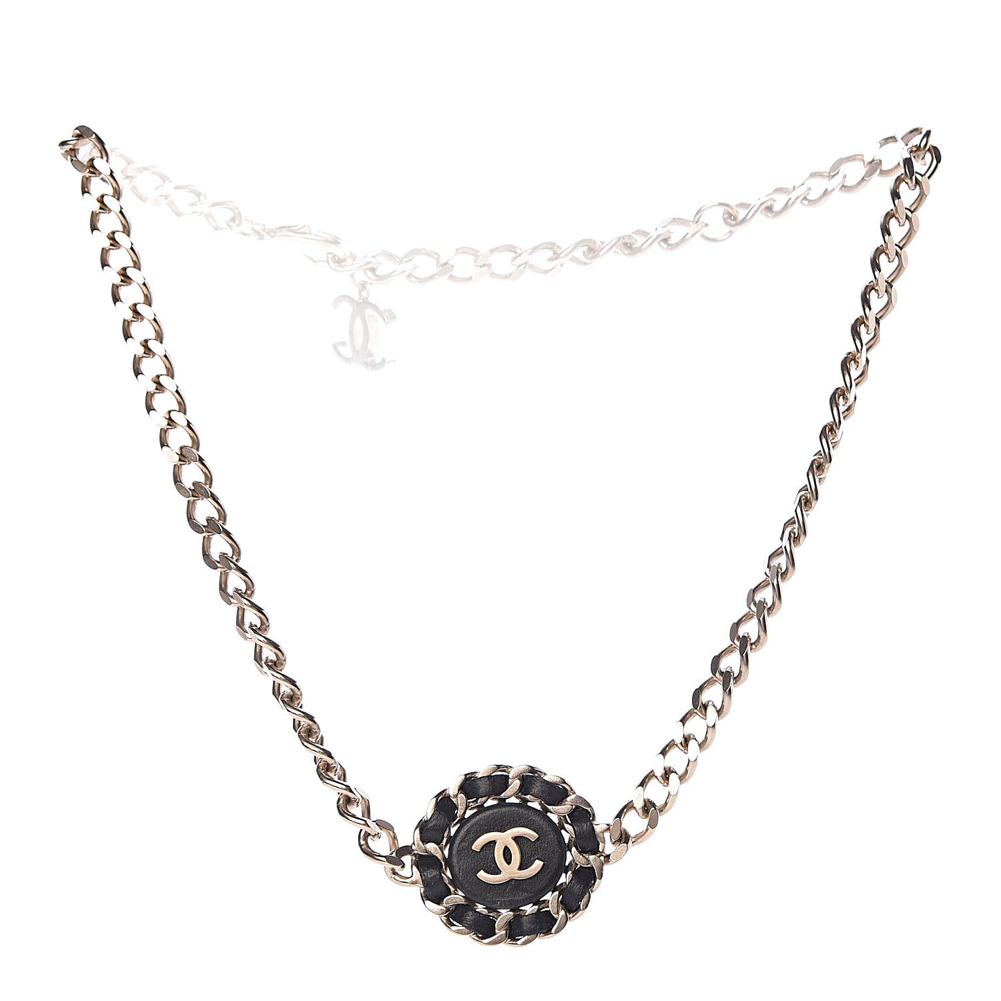 Lambskin CC Chain Short Necklace Black Gold