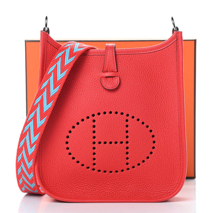 Hermes Taurillon Maurice Evelyne TPM Rouge De Coeur Bleu Du Nord 11 of 11