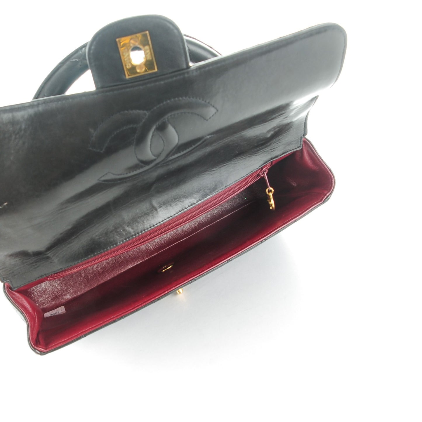 Lambskin Quilted Medium Rectangular Kelly Flap Bag Black